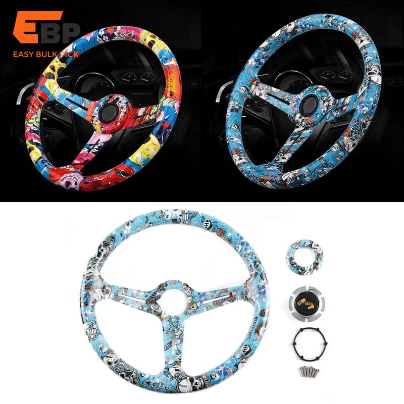 5 pcs Colorful Cartoon Pattern Acrylic Steering Wheel 14 Inch Universal Drifting Accessory 350mm Car Modification