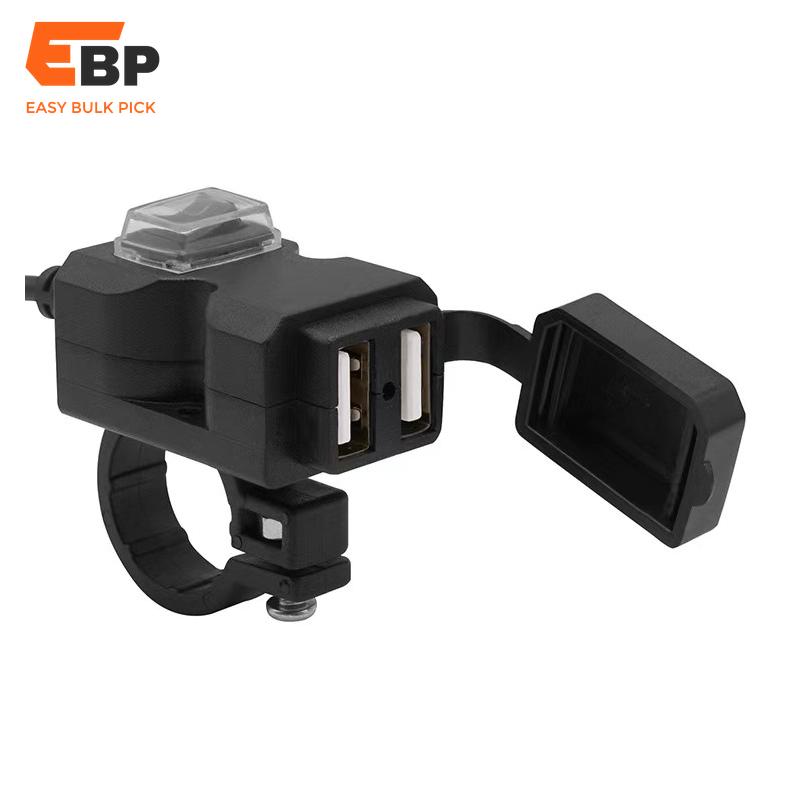 50 pcs Dual Waterproof USB Charger for Motorcycle Handlebar, 9-24V Mobile Phone Adapter with Switch, Dual Port 5V 1A/2.1A