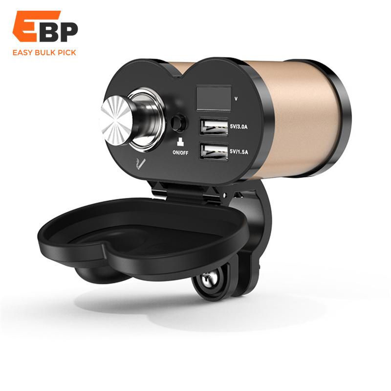 25 pcs Motorcycle Dual USB Charger QC 3.0 5V 3.0A/1.5A with Voltmeter, Hour Display, Waterproof, Aluminum Alloy Design