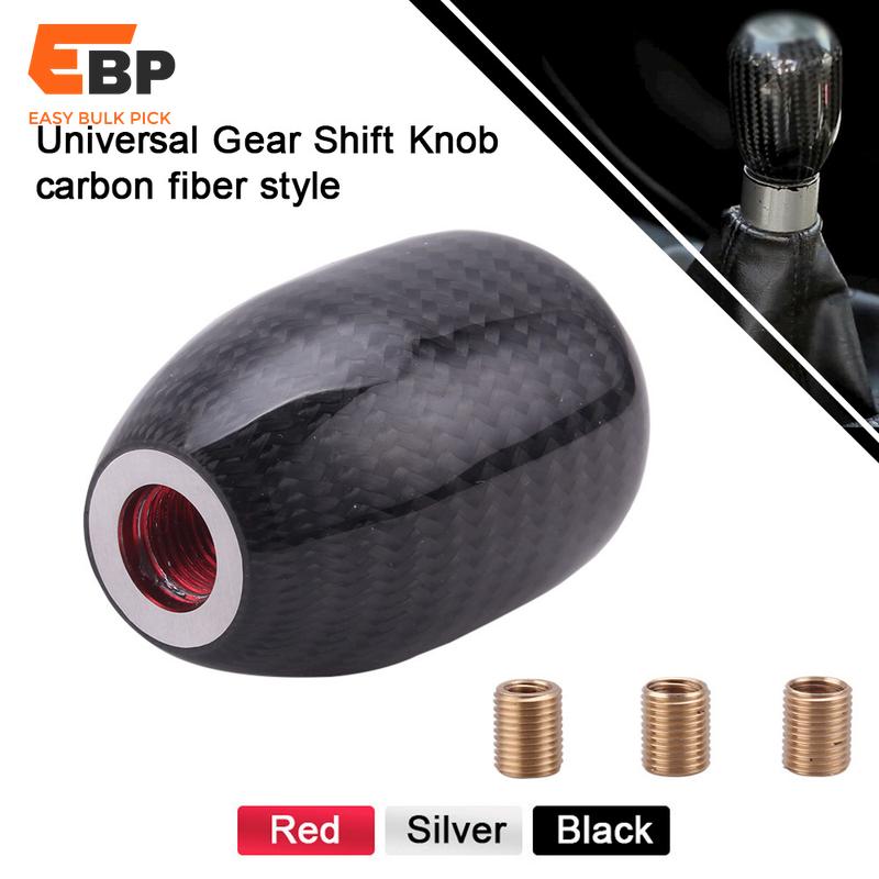 20 pcs Universal Oval Carbon Fiber Manual Gear Shift Knob with 3 Adapters for Most Cars - Classic JDM Style