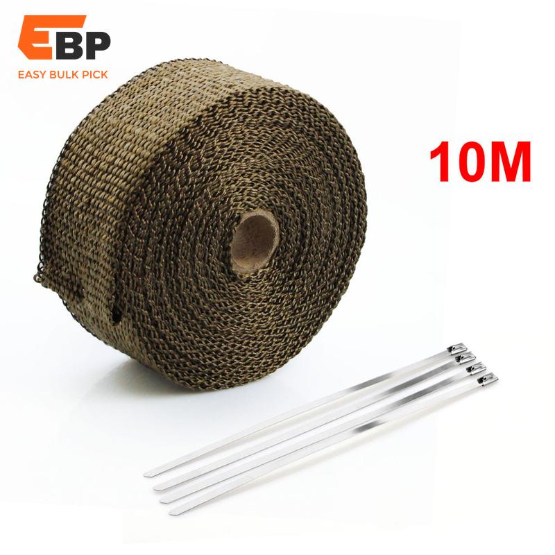 10 pcs 10M Motorcycle Exhaust Heat Wrap Tape for Exhaust Headers and Downpipes - Thermal Insulation and Sound Dampening, Fire Resistant Accessory