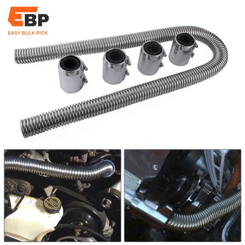 5 sets 24" 36" 48" Stainless Steel Flexible Radiator Coolant Hose Kit with 4 Caps Universal Fit