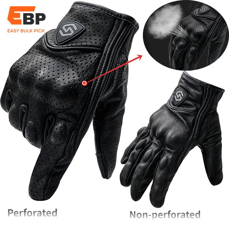 20 pcs Premium Leather Motorcycle Gloves for Men - Full Finger Touch Screen Protective Riding Gear with Ventilated Palm Holes