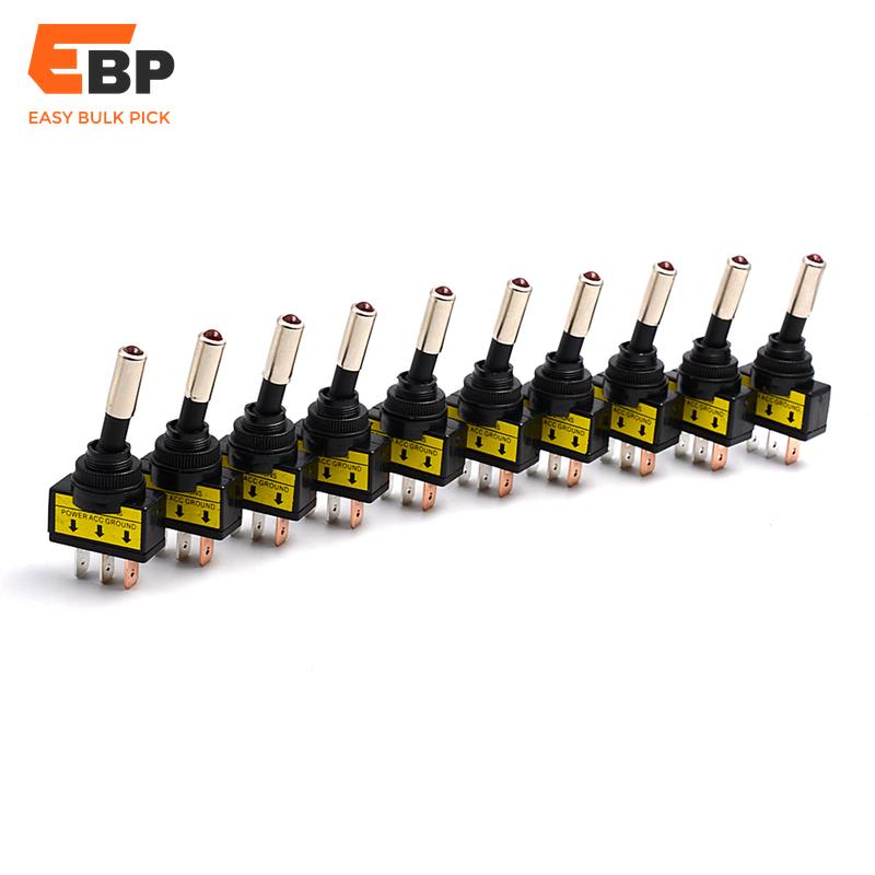 25 sets 10pcs 12V 20A LED Toggle Switch with 3 Pins for Motorcycle, Car, Boat - Red Automotive Accessory