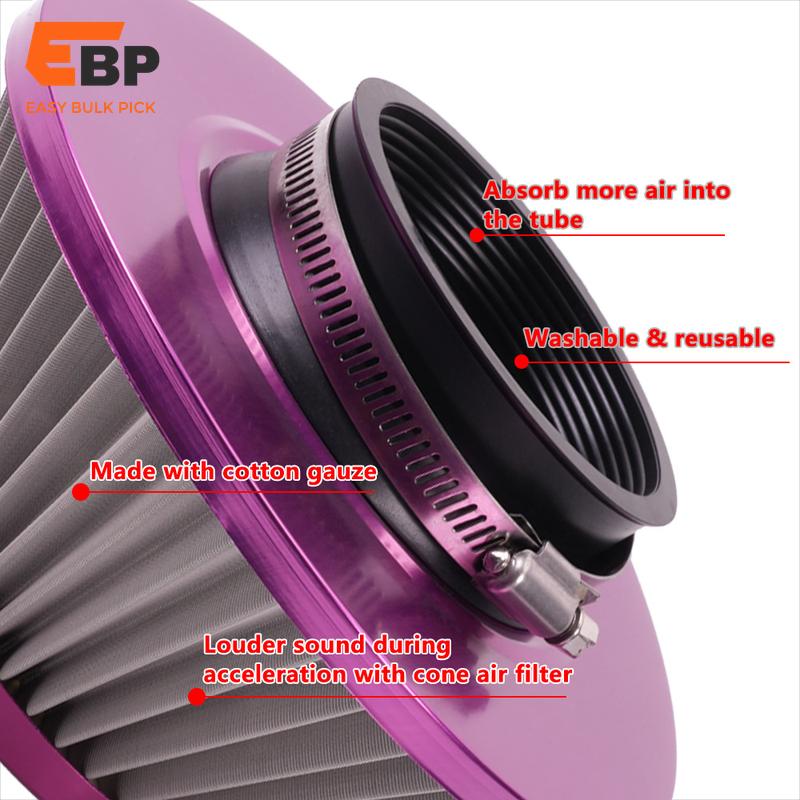 10 pcs 76MM High Power Cold Air Intake Filter - Stainless Steel or Iron Round Cone Design for Car Induction Kit