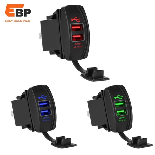 50 pcs Universal Waterproof Dual USB Car Charger with Blue LED Light 5V 3.1A for Cars, RVs, and Motorcycles - Dustproof Auto Adapter