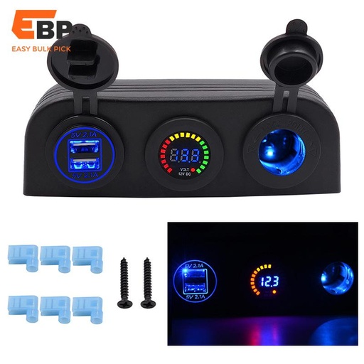 20 pcs Three Hole Tent Style 4.2A Dual USB Car Charger with Color Display Voltmeter for 12V/24V Vehicles, Motorcycles, Boats, ATVs, and RVs