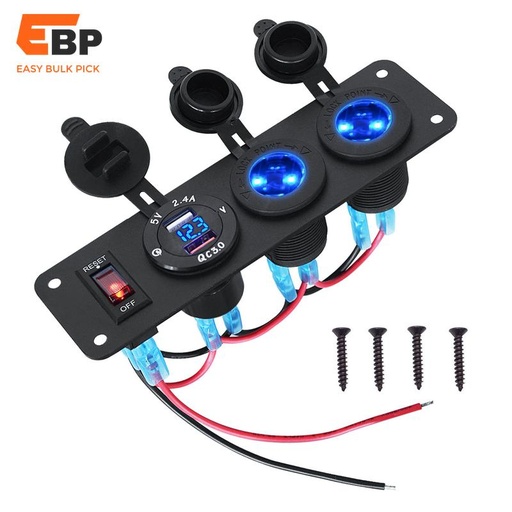 20 pcs 12V Waterproof Car Socket Panel with Dual USB QC3.0 Charger and LED Voltmeter for Vehicles, Motorcycles, RVs, and Boats