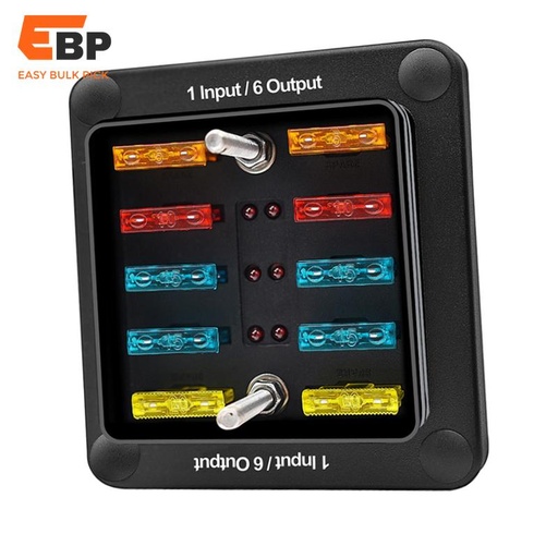 15 pcs 6 Way Waterproof Blade Fuse Box with 1 Input and 6 Outputs, LED Indicator, Durable Transparent Cover, Universal Marine Fuse Panel