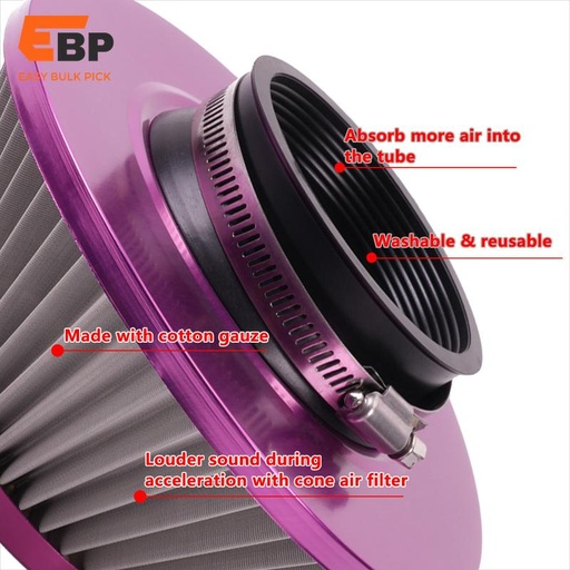 10 pcs 76MM High Power Cold Air Intake Filter - Stainless Steel or Iron Round Cone Design for Car Induction Kit