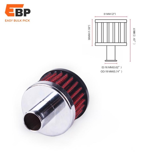 50 pcs Universal 62-1000 Steel Crankcase Breather Air Filter 3/8" Tube, 1.5" Height, 2" Diameter