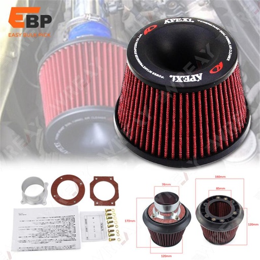 10 pcs Apexi Universal Car Intake Air Filter with Dual Funnel Adapter 75mm Upgrade