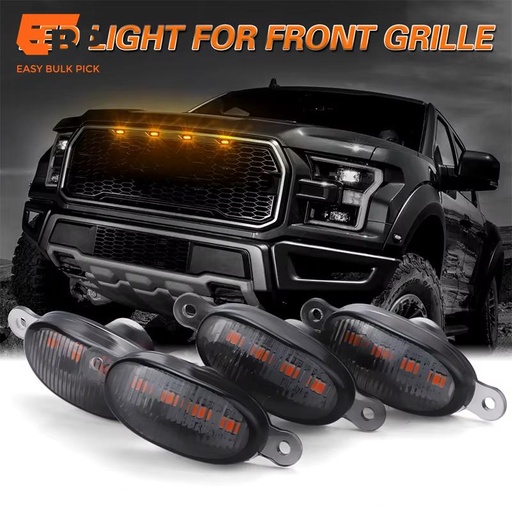4PCS Amber LED Front Grille Lights Kit for Ford F150 2010-2014, Raptor 2004-2019, F350 2004-2019, Daytime Running & Turn Signal Lamps