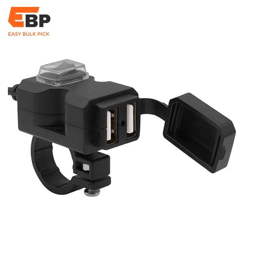 50 pcs Dual Waterproof USB Charger for Motorcycle Handlebar, 9-24V Mobile Phone Adapter with Switch, Dual Port 5V 1A/2.1A
