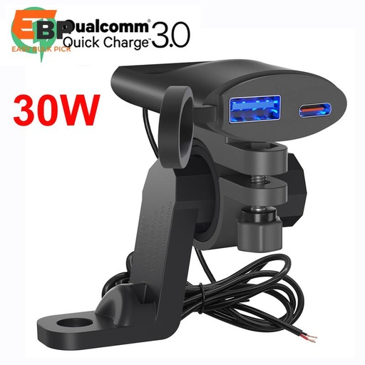 50 pcs 30W Universal Motorcycle Phone Charger with QC3.0 and Type-C PD Fast Charging, IP67 Waterproof Handlebar Mount Bracket