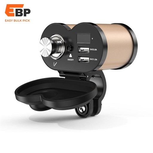 25 pcs Motorcycle Dual USB Charger QC 3.0 5V 3.0A/1.5A with Voltmeter, Hour Display, Waterproof, Aluminum Alloy Design
