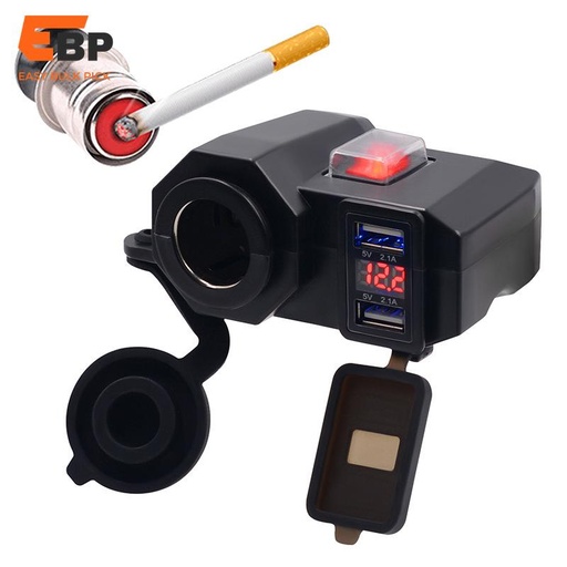 20 pcs Universal Waterproof Motorcycle USB Charger with Dual 4.2A Ports, DC 12V Cigarette Lighter Socket and Voltmeter for Harley, Yamaha, Kawasaki, BMW, and DucSauer