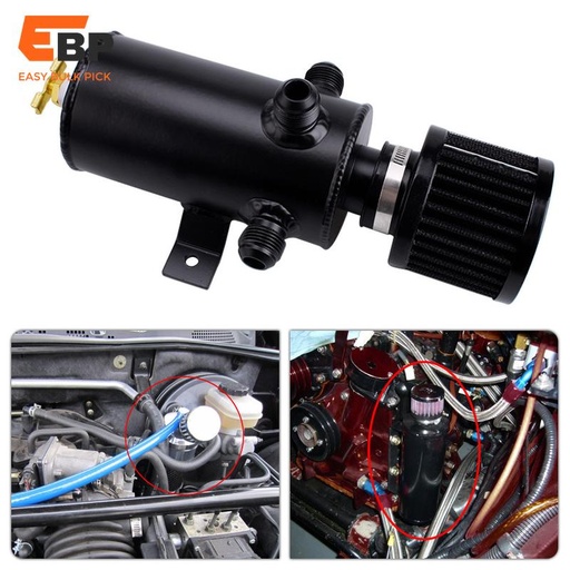 10 sets Universal 750ml AN10 Black Aluminum Oil Catch Can with Three-Port Breather Filter Kit for Car Modifications