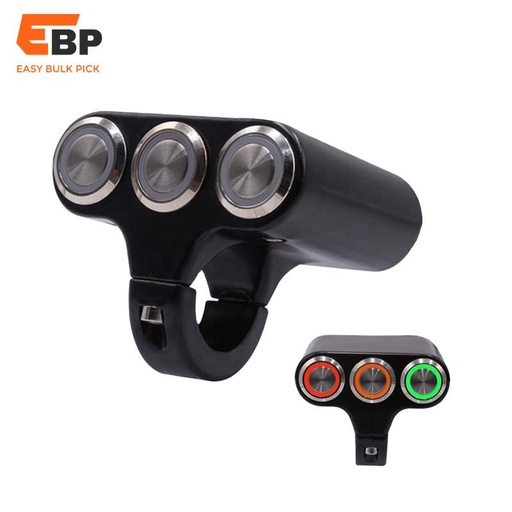 20 pcs Electric Motorcycle Handlebar Modification Switch, Aluminum Alloy Three-in-One Button with Self-Locking and Self-Reset, Front and Rear Light Gradation, Car Horn Function