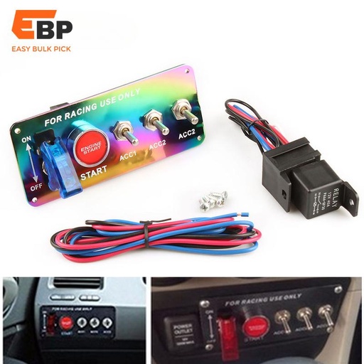 10 pcs Carbon Fiber 12V Ignition Switch Panel for Racing Cars with Red LED Toggle Switch, Cover, and Indicator Light